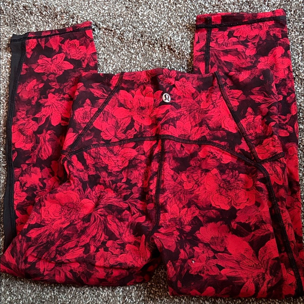 lululemon athletica Red Floral Leggings